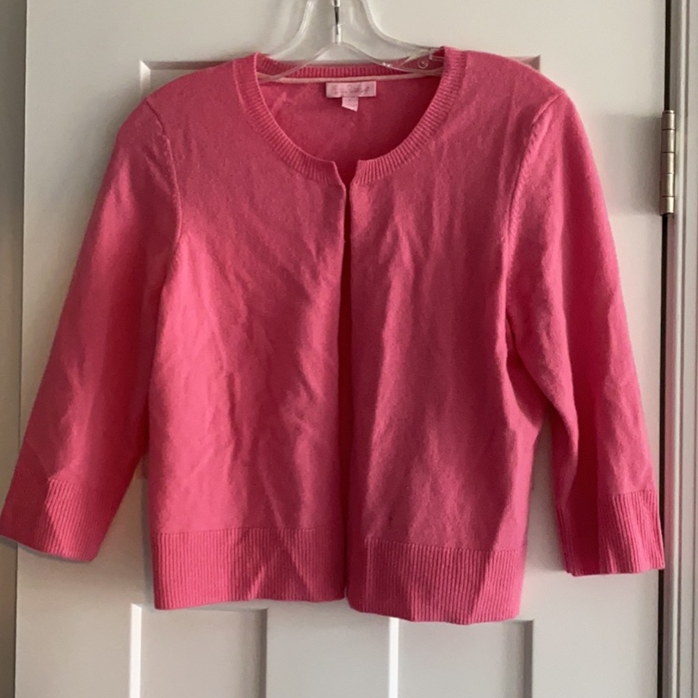 Lilly Pulitzer Pink cashmere cardigan w/ flaw